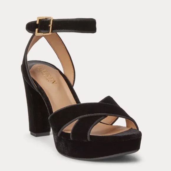 LAUREN RALPH LAUREN Sasha Suede Velvet Buckle Heel Platform Sandal size 9.5 NEW - Picture 1 of 7